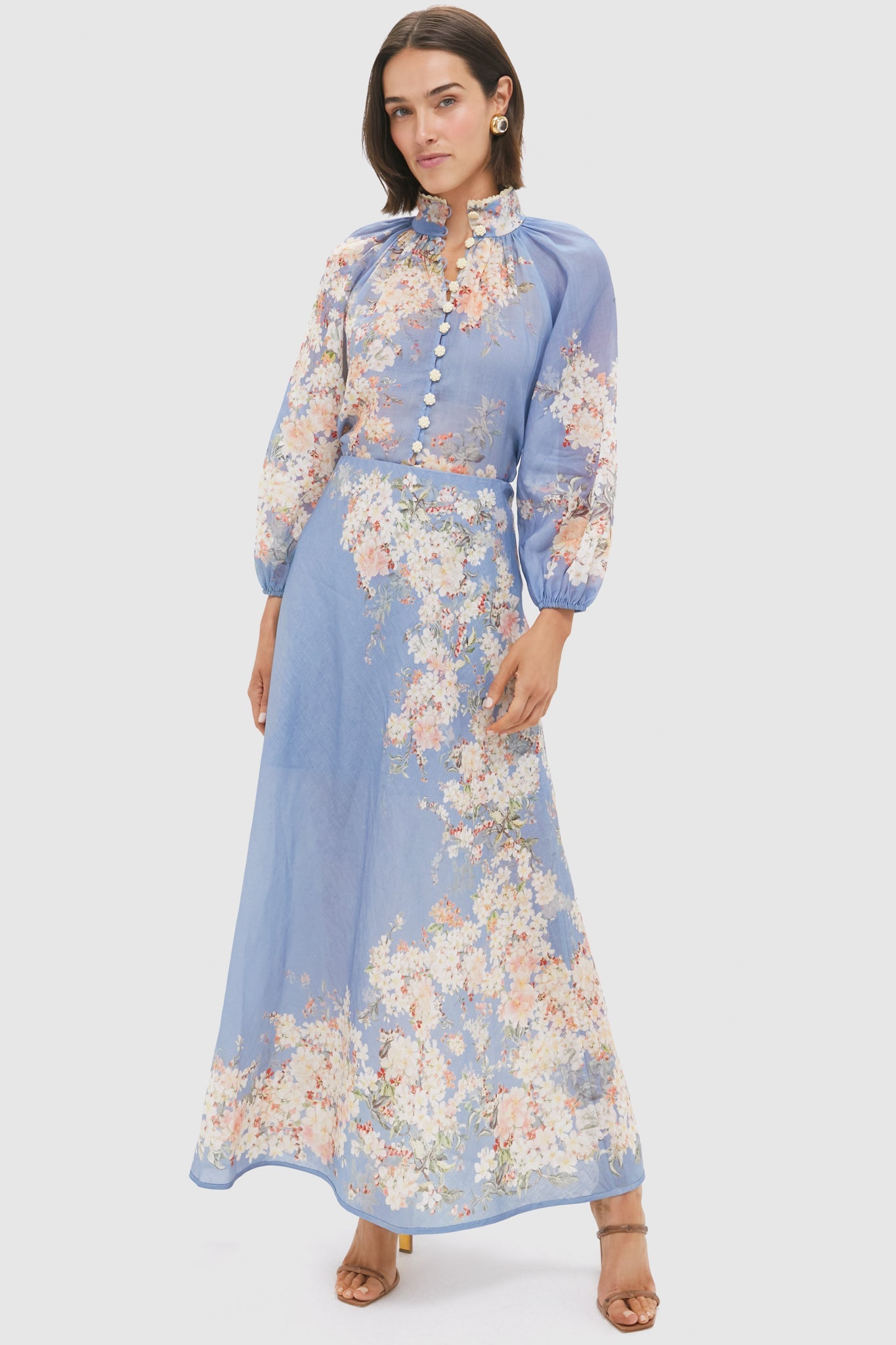 Teal Blue Botanical Floral Cascadian Bias Skirt