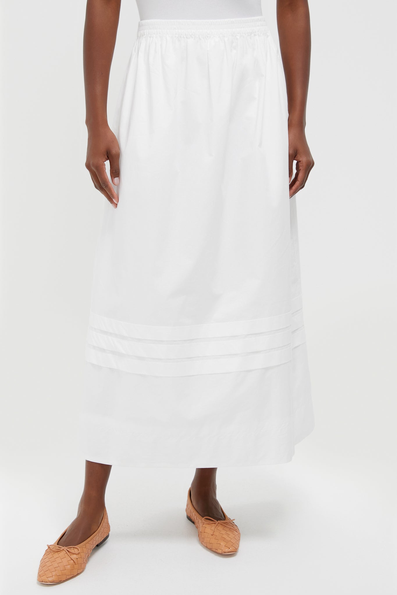 Ivory Pintuck Solstice Midi Skirt