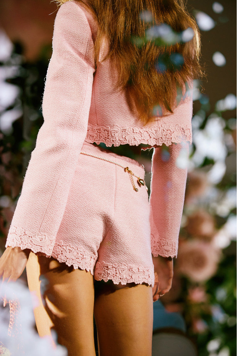 Coralyn Tweed Lace-Trimmed Shorts