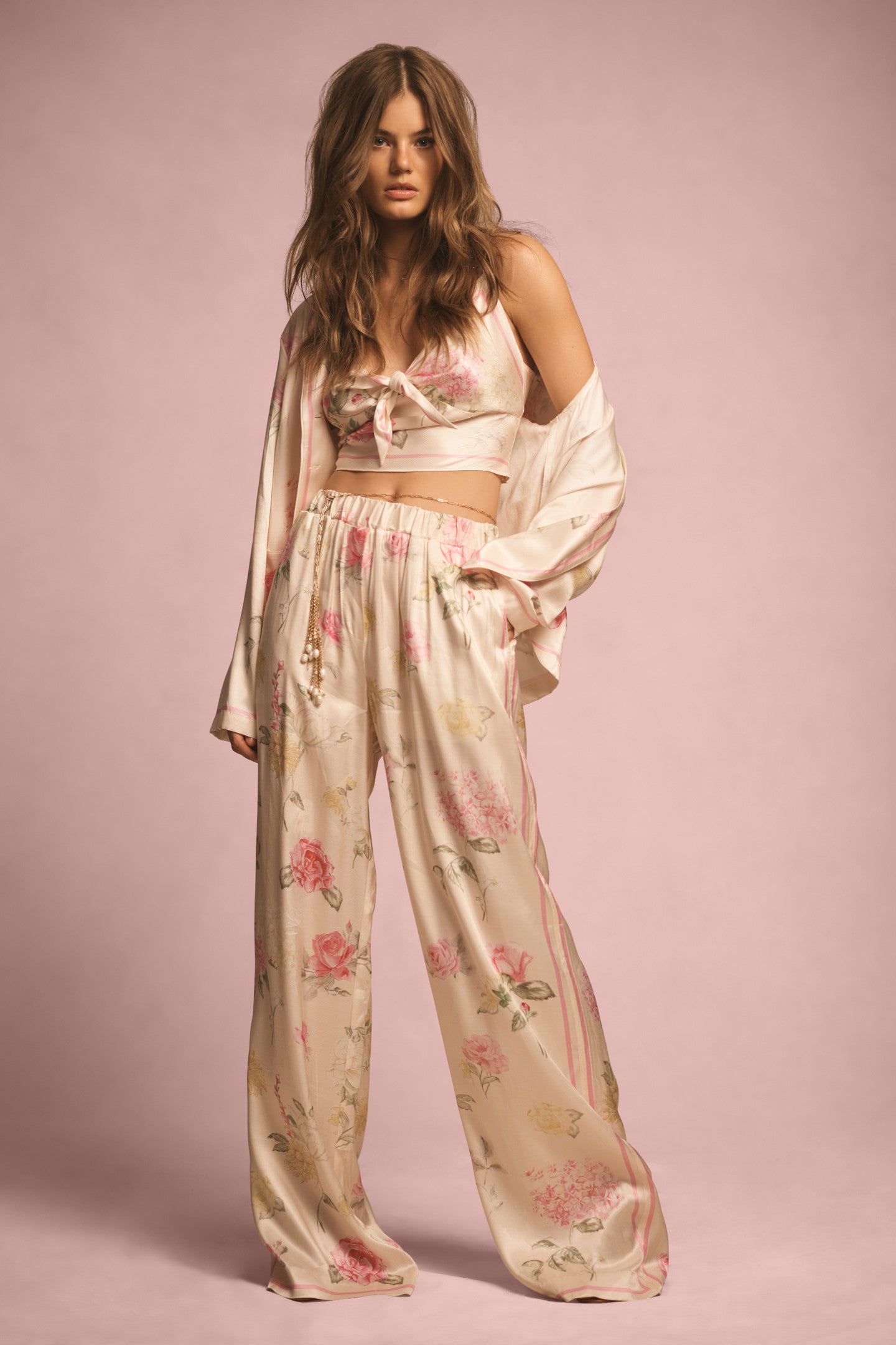 Helia Satin Floral Wide Leg Pant