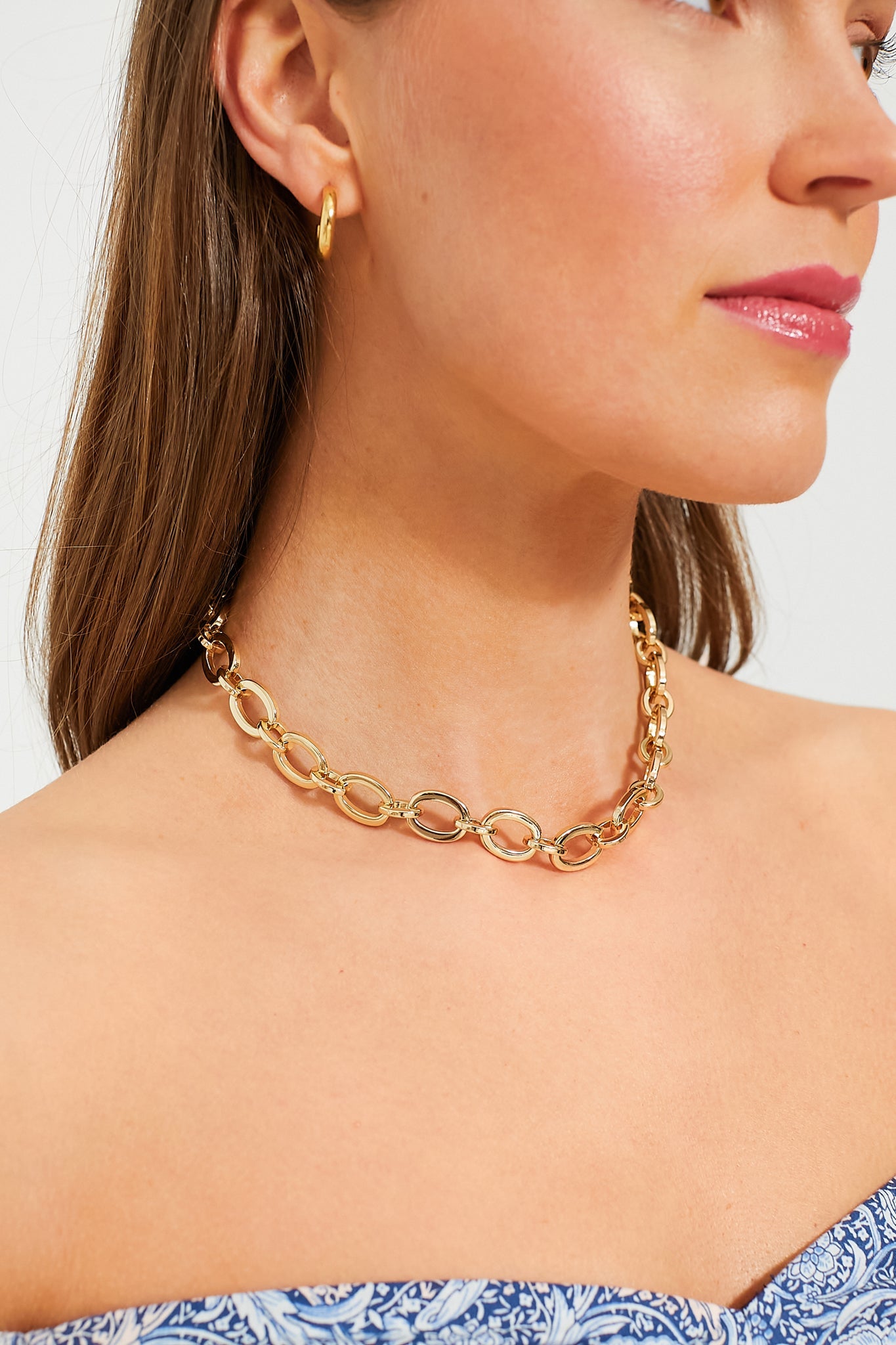 Chunky Link Chain with Lapis Bead
