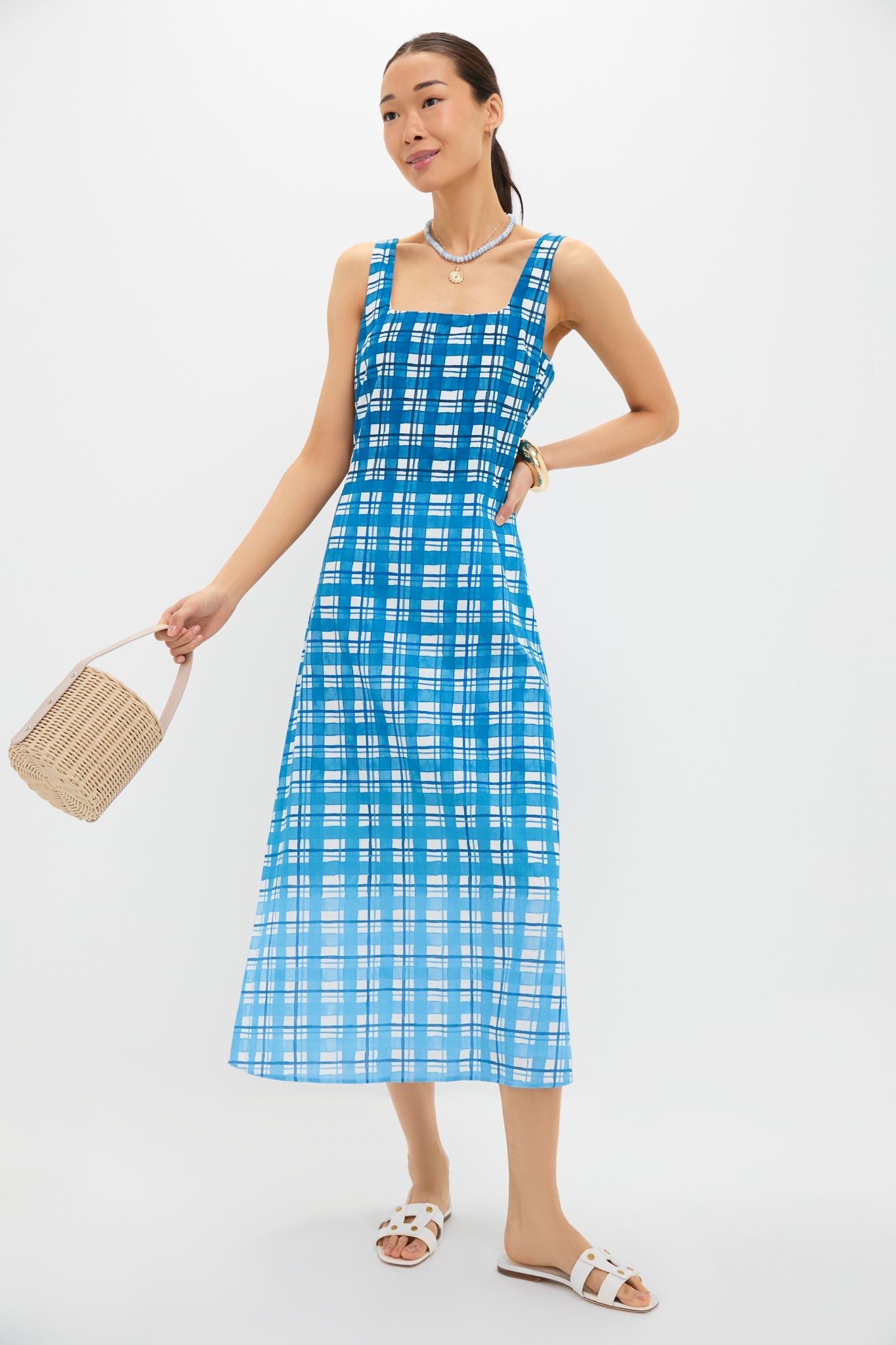 Royal Plaid Minnie Midi Dress