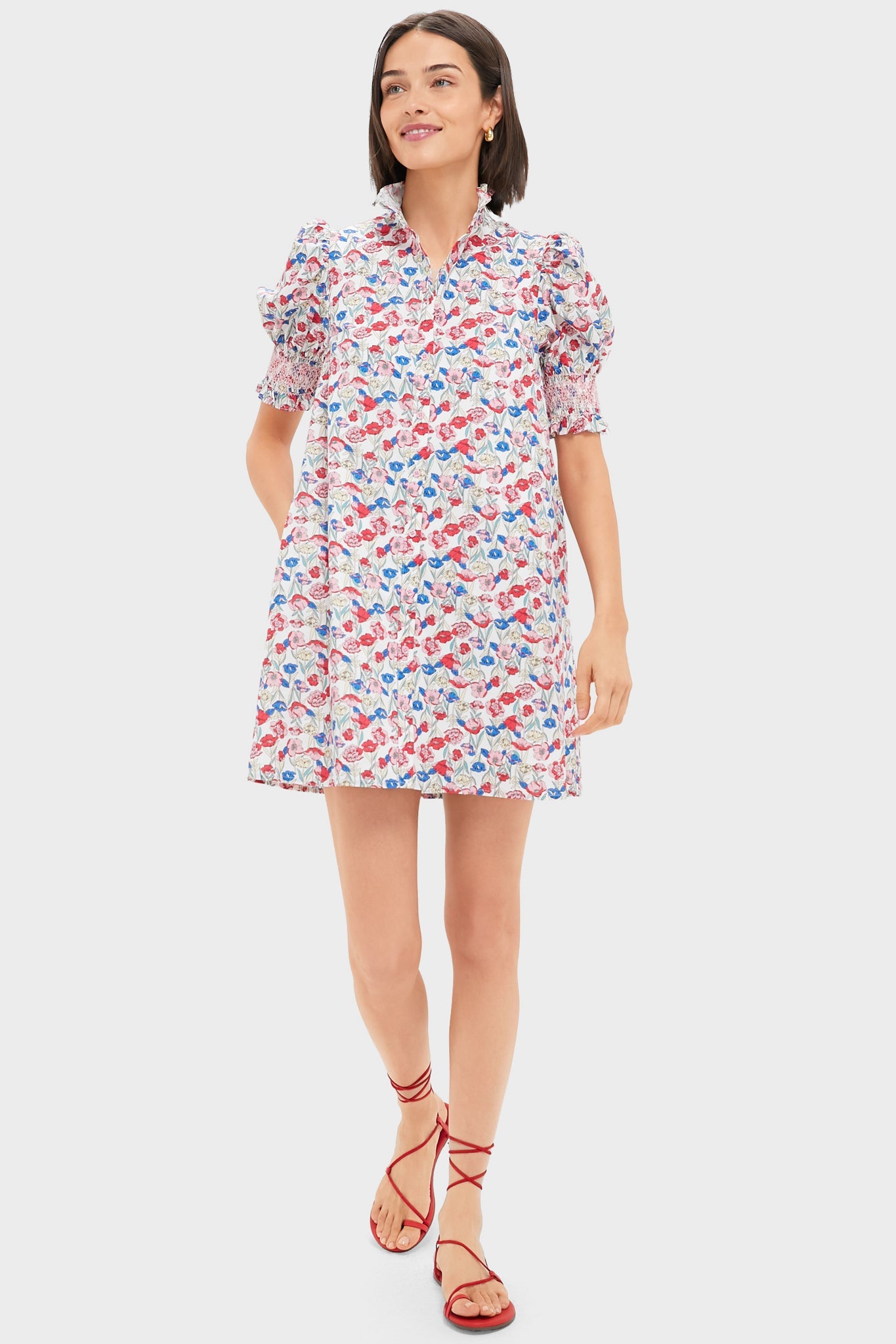 Red & Blue Clover Floral Mini Lou Lou Dress