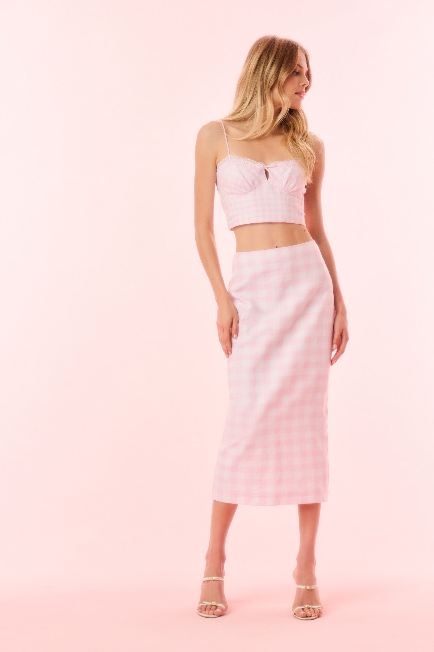 Biselle Linen Gingham Midi Skirt