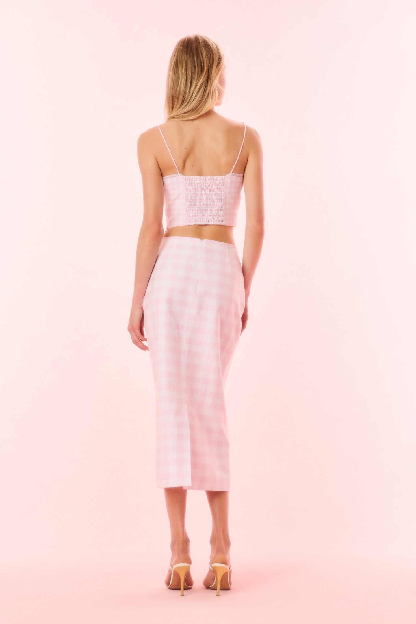 Biselle Linen Gingham Midi Skirt