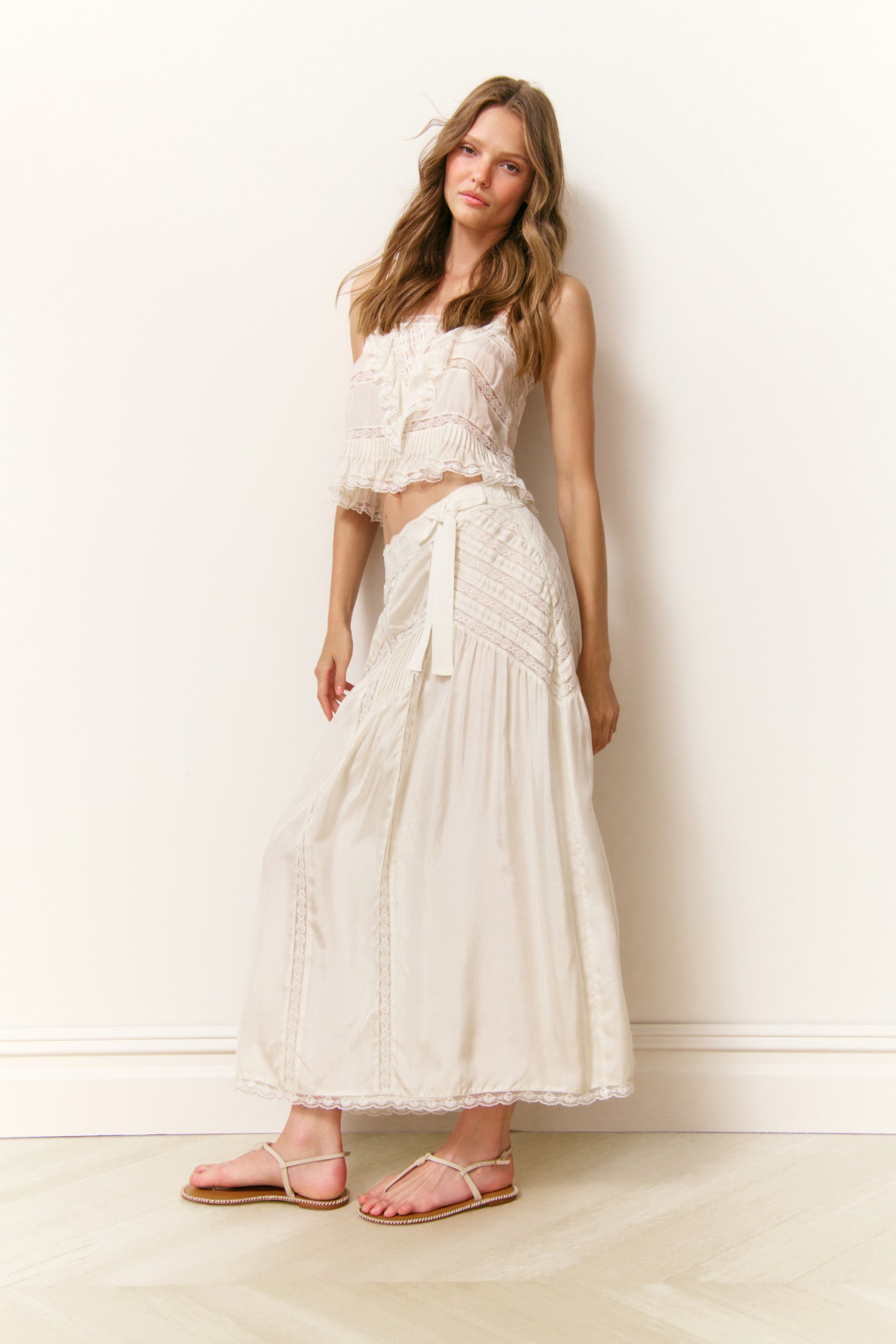 Beloria Silk Lace-Detailed Maxi Skirt