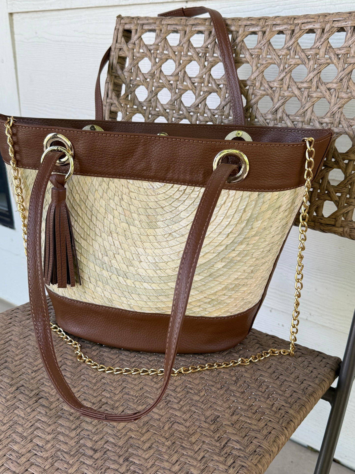 Artisan Mid-Size Palm Tote with Leather Trim