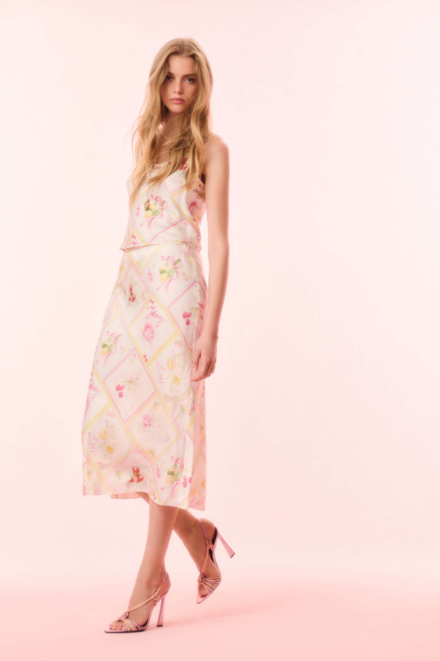 Castle Silk-Blend Fruit Print Midi Skirt
