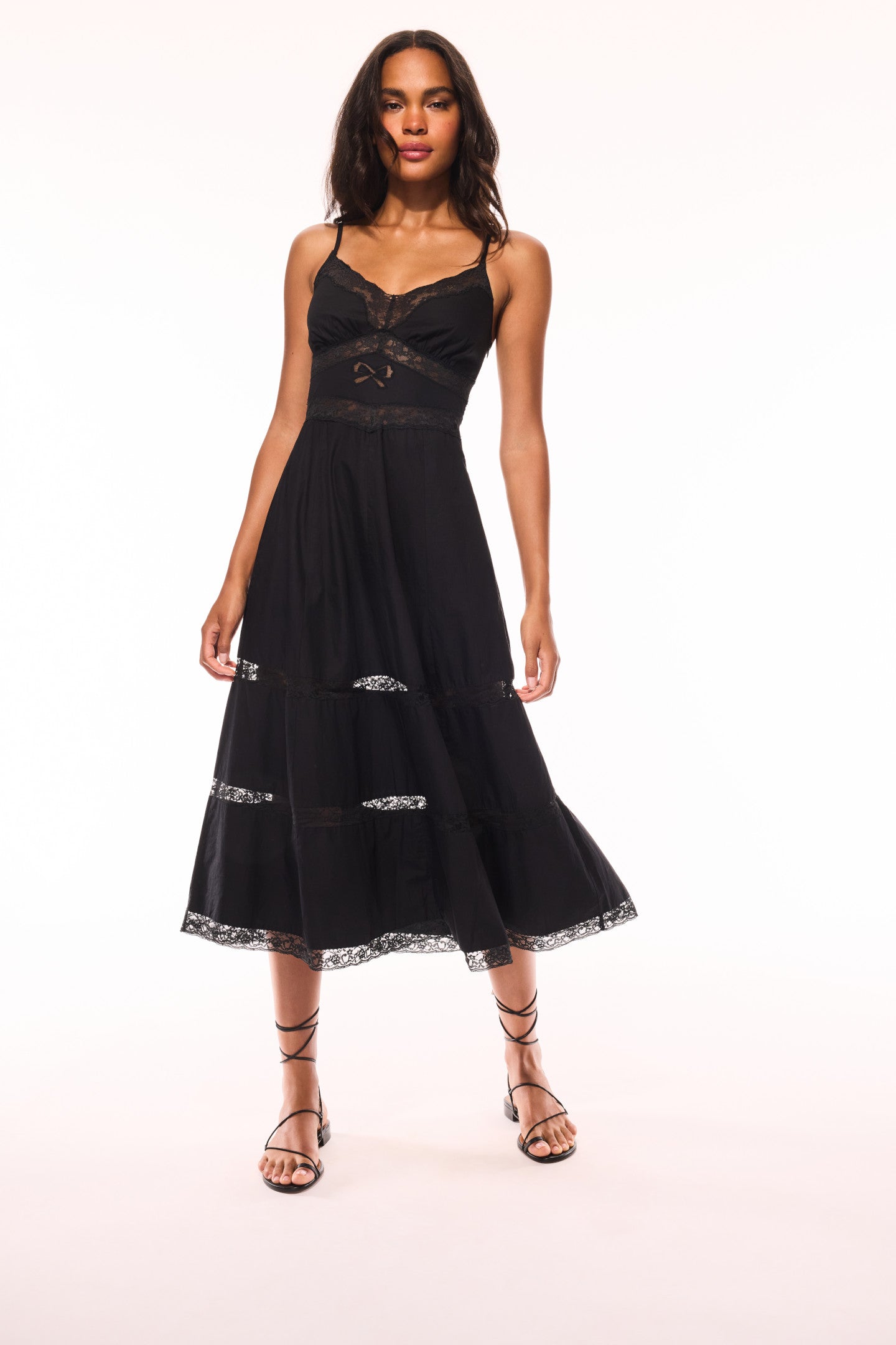 Catryn Lace Bow Cotton Midi Dress