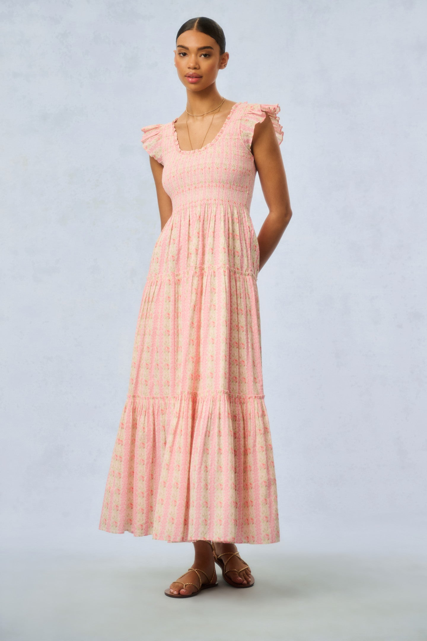 Chessie Fragrance Print Cotton Maxi Dress - STRAWBERRY MACAROON