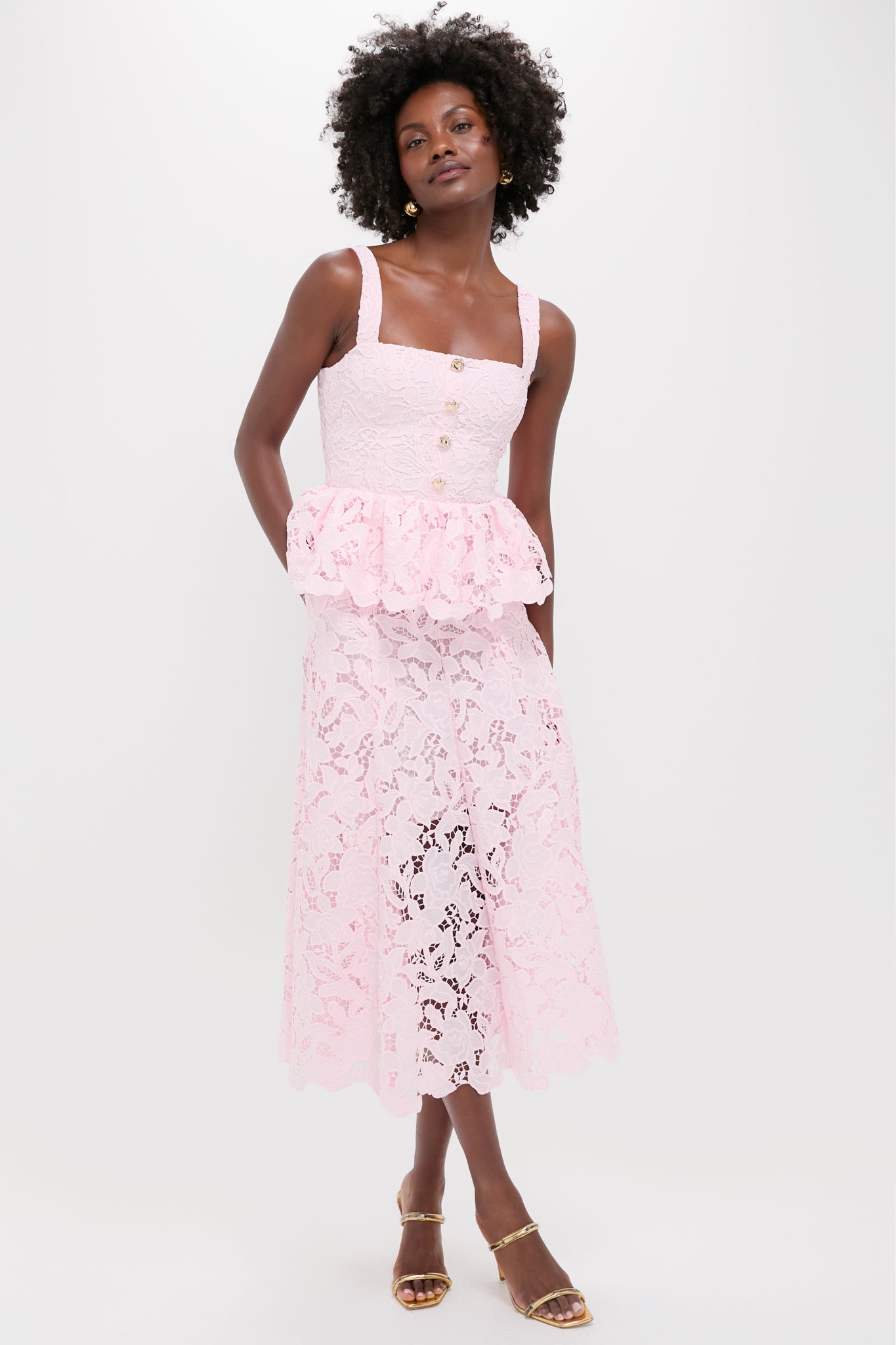 Pink Lace Peplum Midi Dress