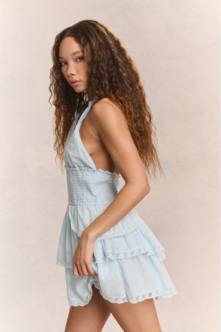 Deanna Heritage Halter Mini Dress - BLUE