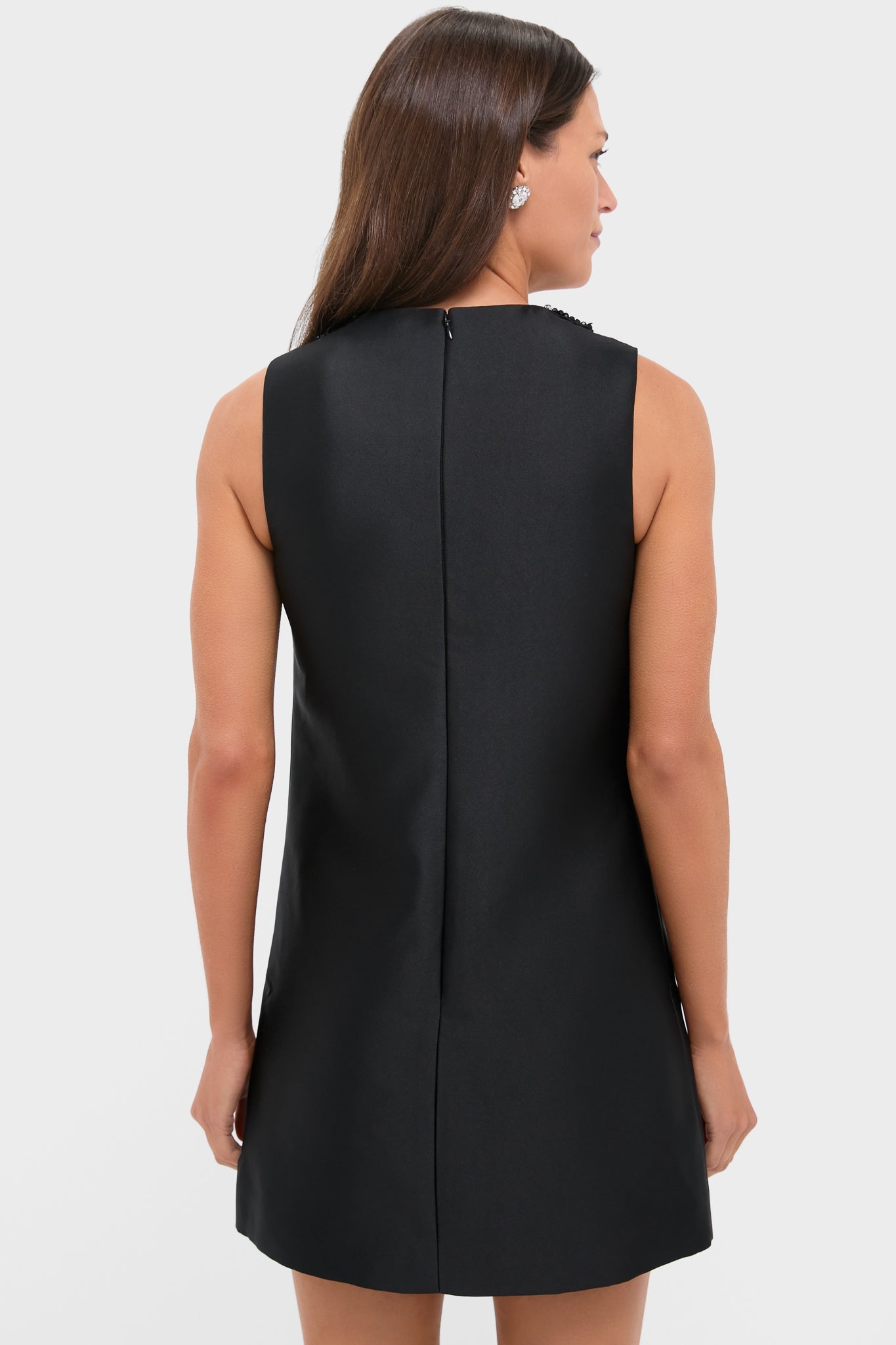 Black Taffeta Embellished Trim Mini Dress