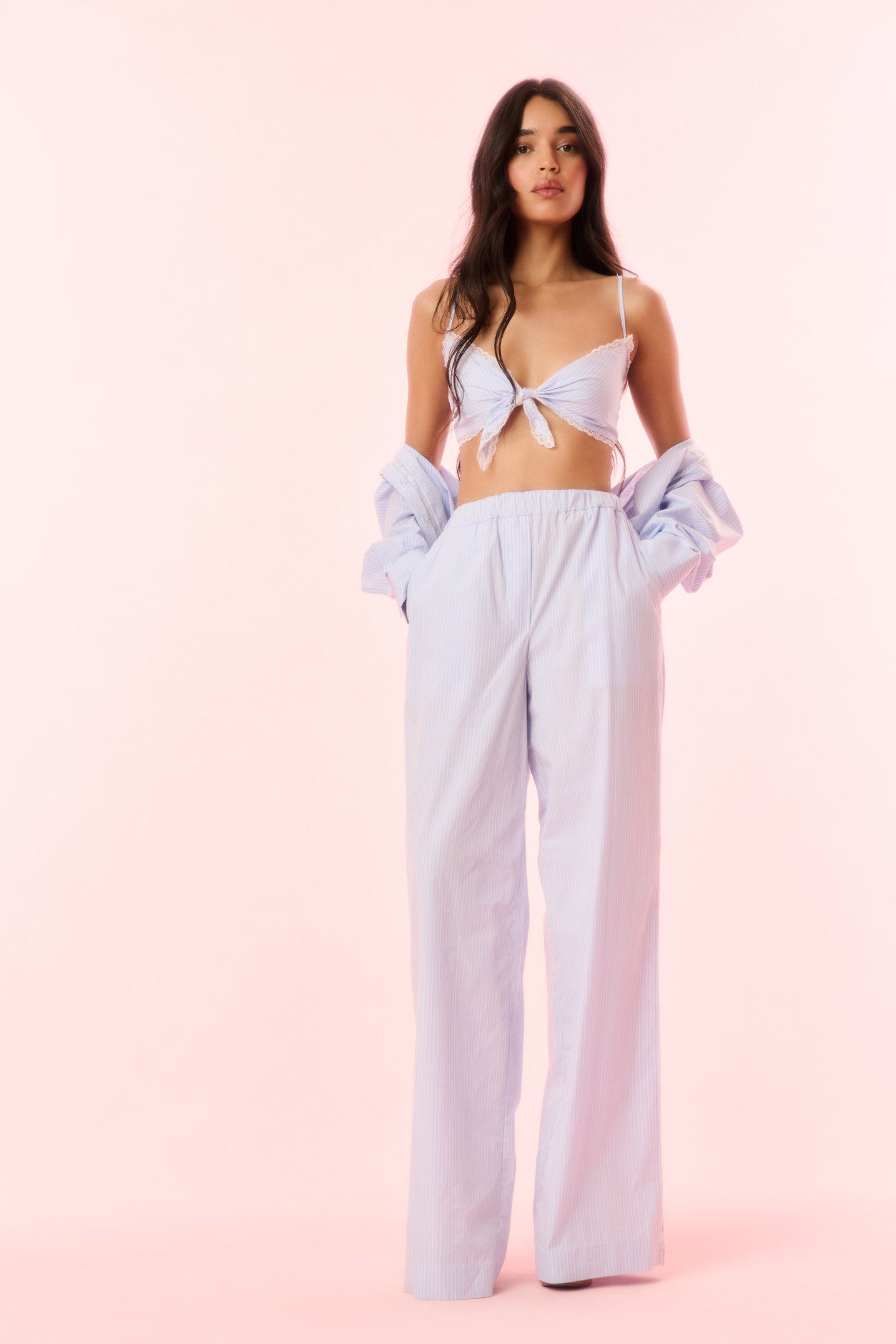 Helia Cotton Pinstripe Wide-Leg Pants