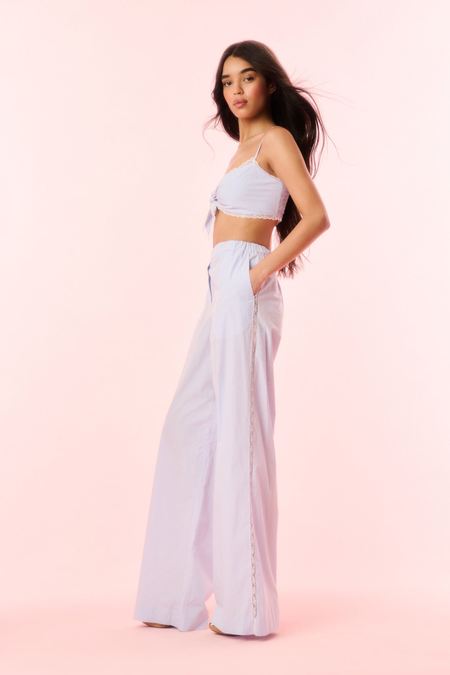 Helia Cotton Pinstripe Wide-Leg Pants