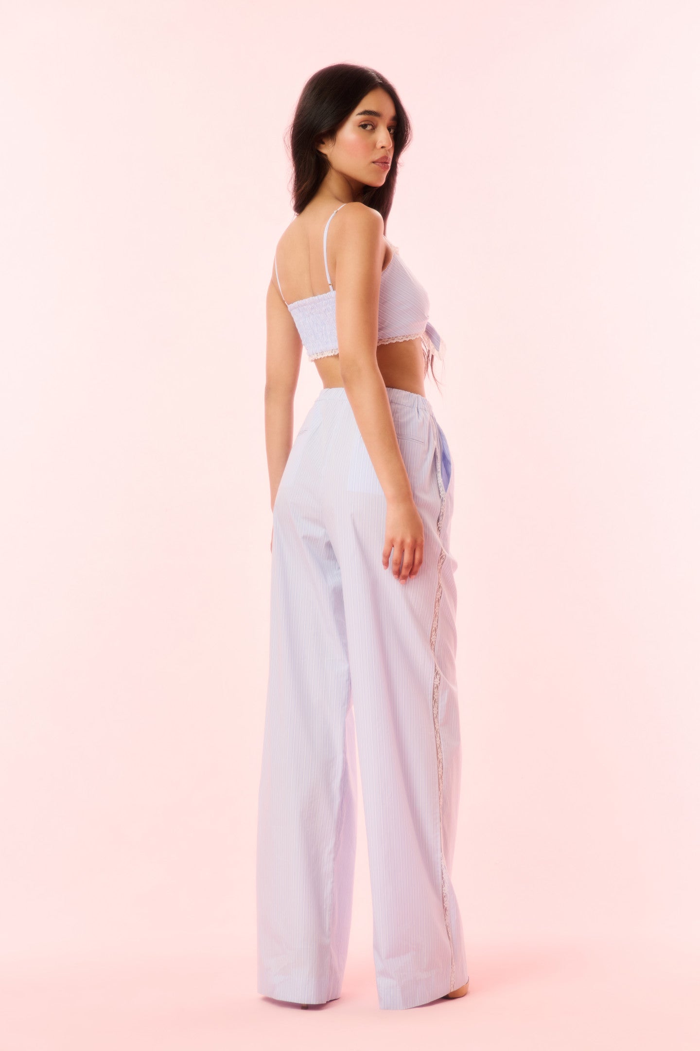Helia Cotton Pinstripe Wide-Leg Pants