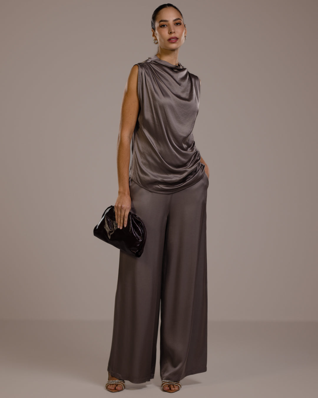 Allegra Draped Satin Top | Mink