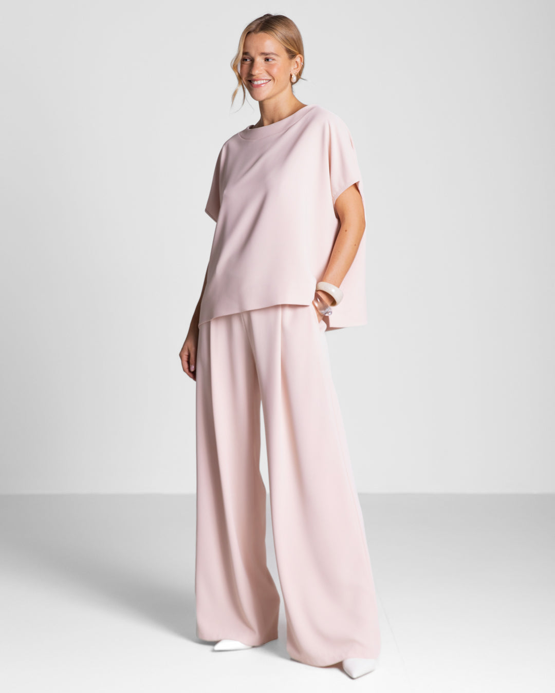 Gabriella Pleated Elastic Waist Trousers | Dusty Pink