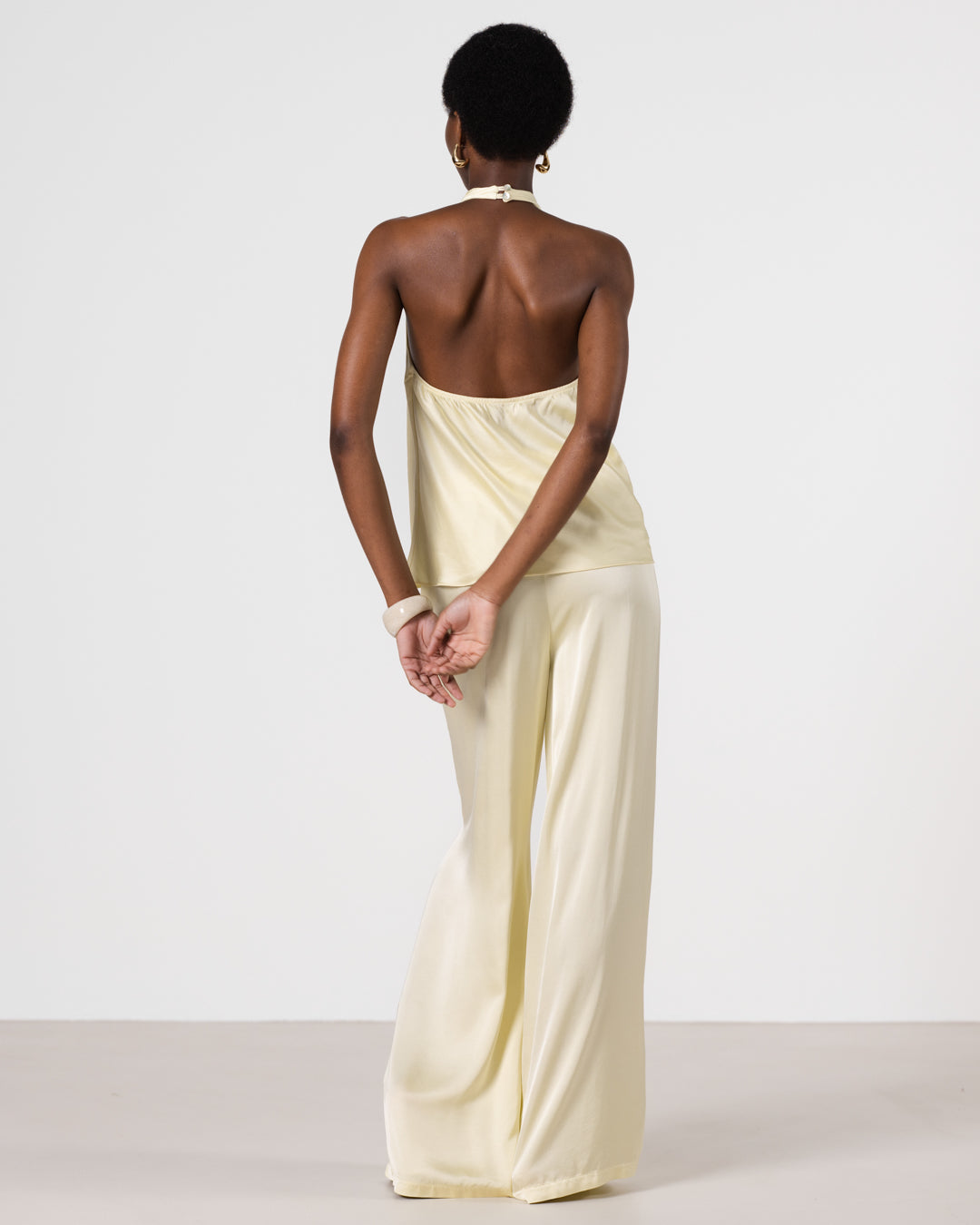 Giselle Elastic High Waist Satin Trousers | Butter Yellow Jo