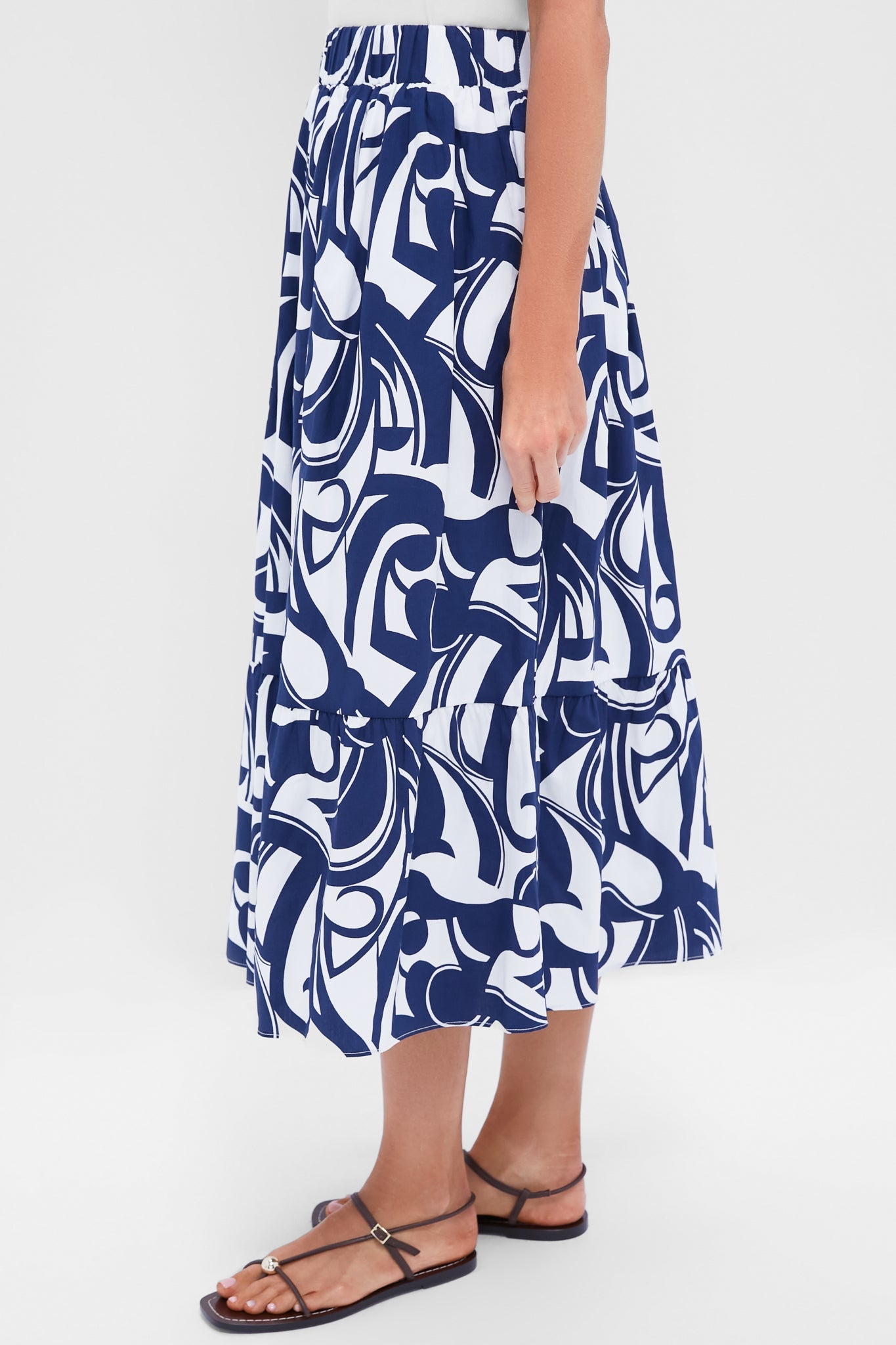 Navy & White Swirl Print Willard Maxi Skirt