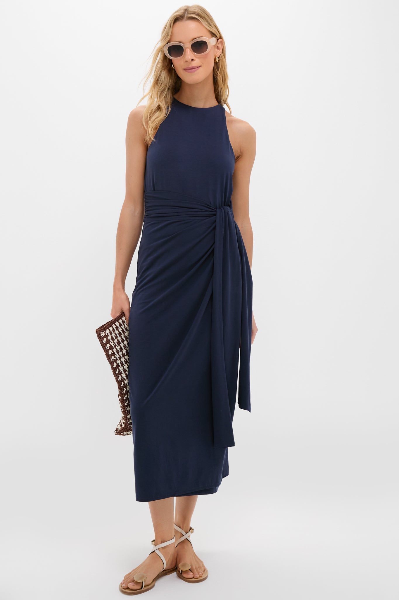 Navy Knit Tie Front Brinley Dress