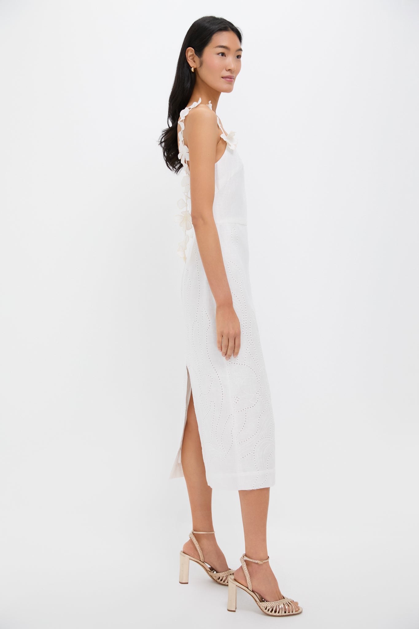 Off White Petalos Embroidered Midi Dress