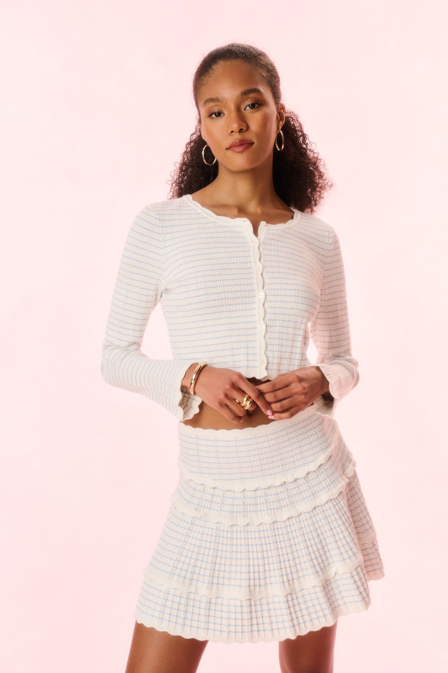 Media Striped Stretch Knit Cardigan