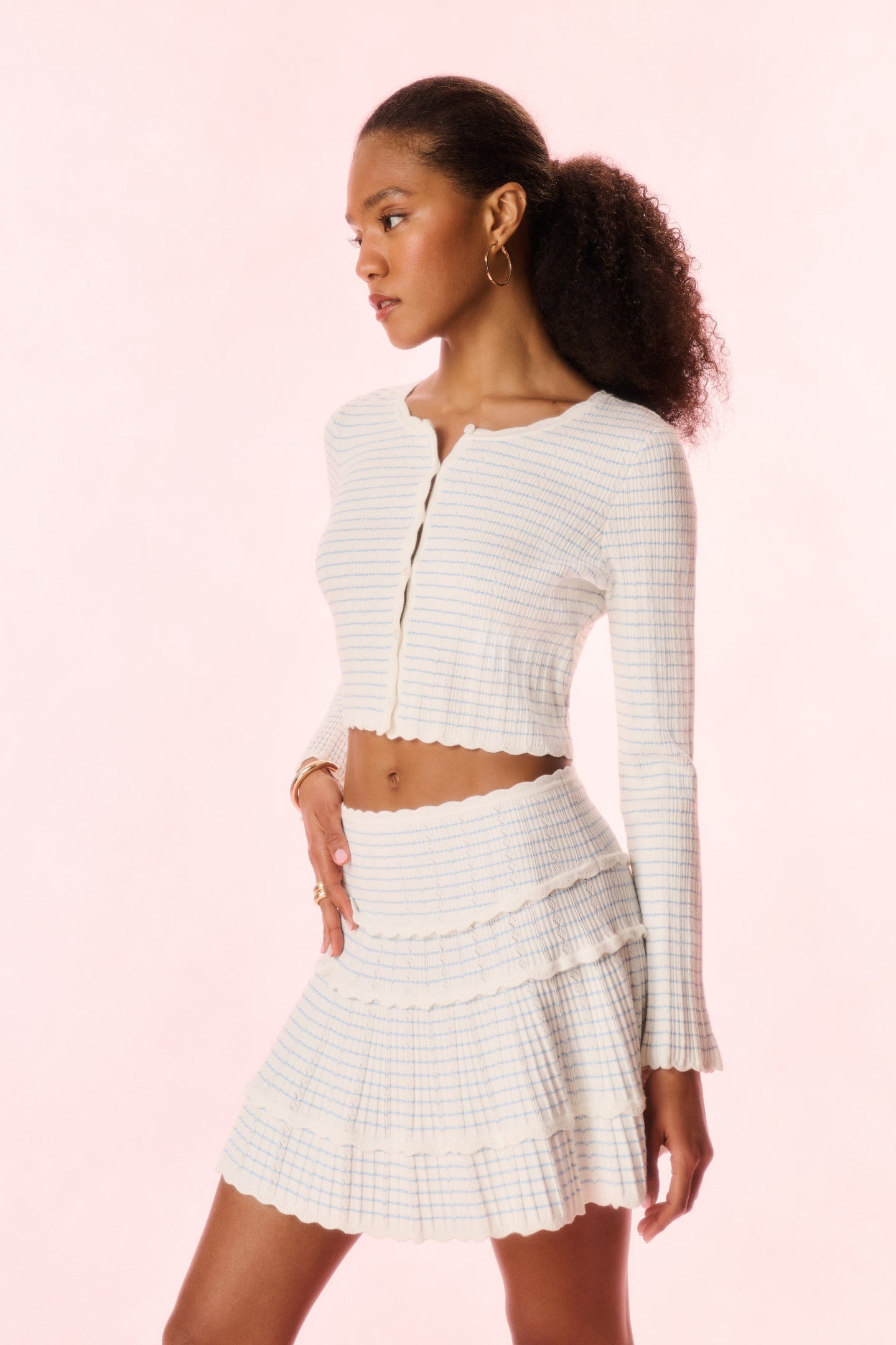 Media Striped Stretch Knit Cardigan