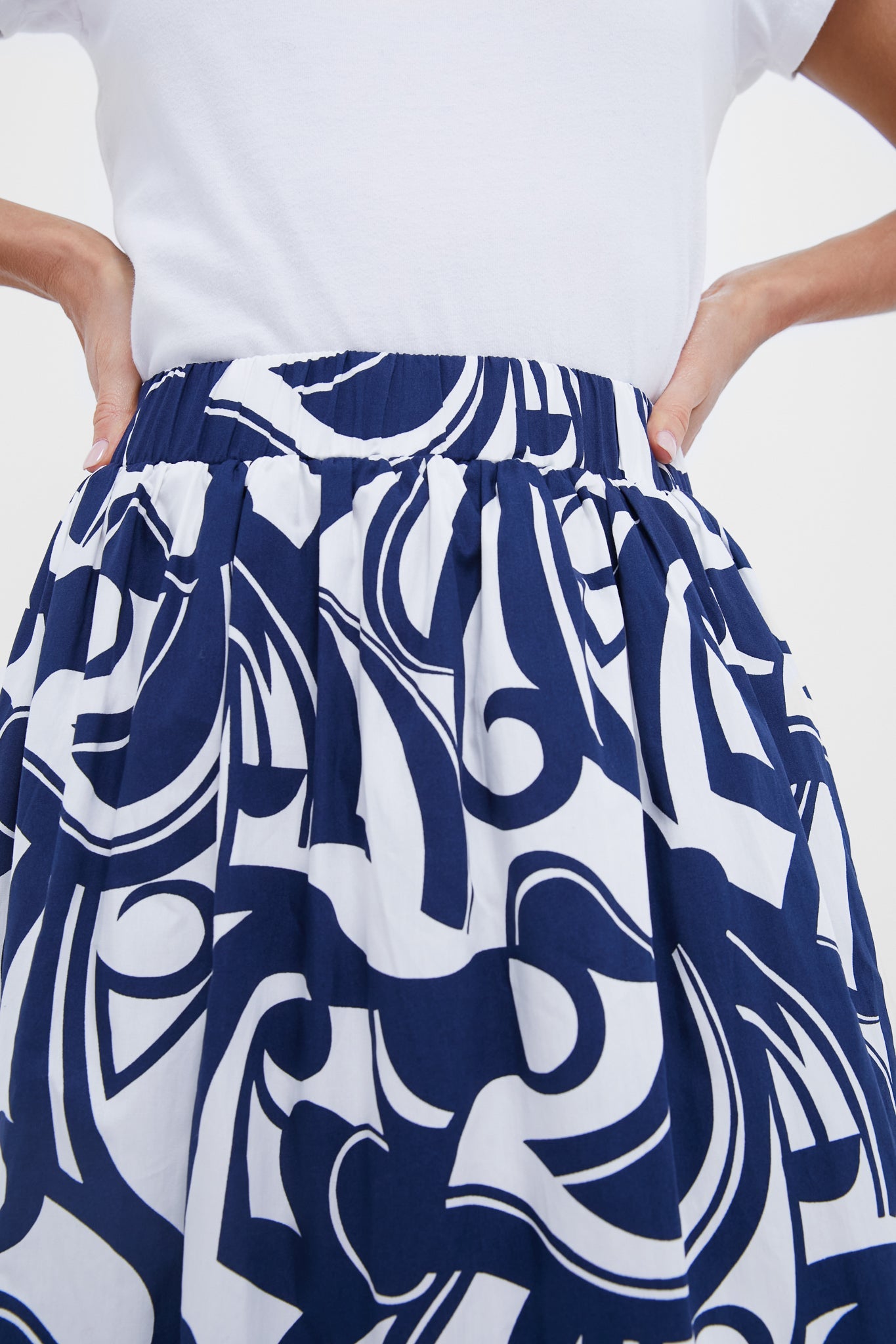 Navy & White Swirl Print Willard Maxi Skirt