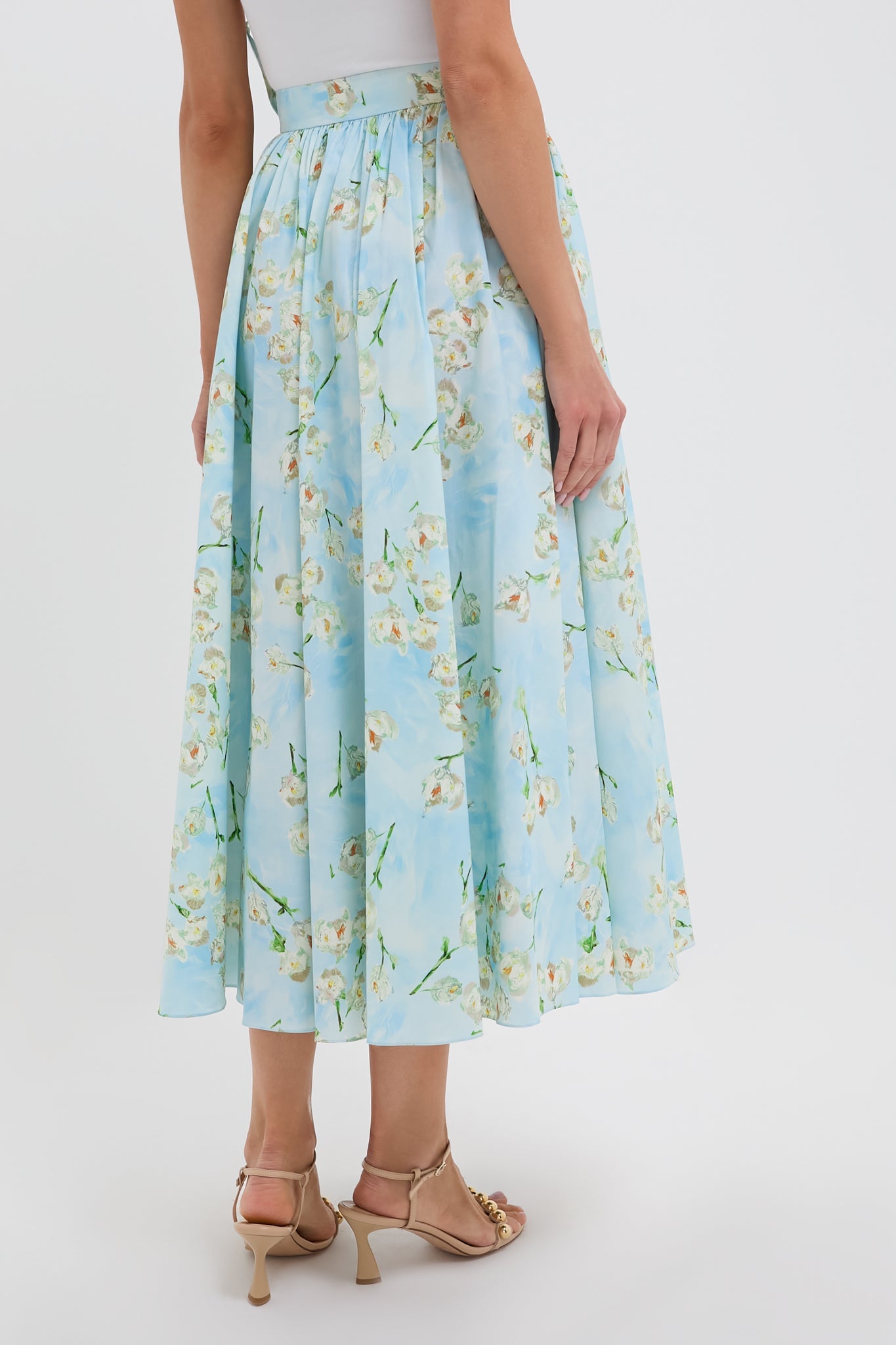 Little Lillies on Blue Evelyna Midi Skirt