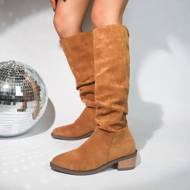New Fashion Trendy British Retro Brown Autumn Suede Casual Big Knee High Boot
