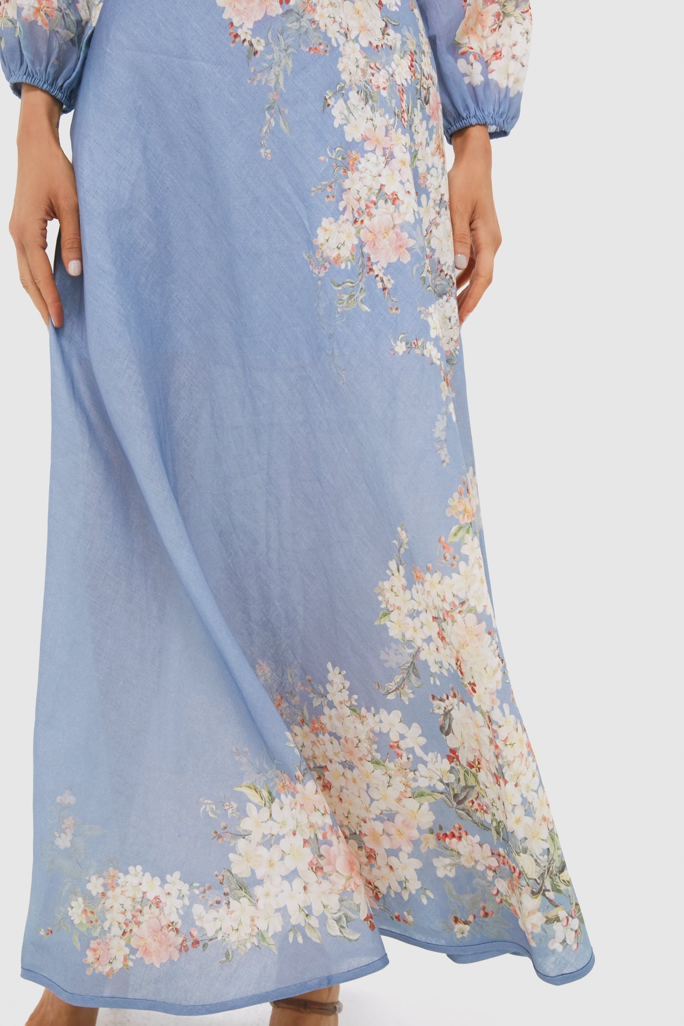 Teal Blue Botanical Floral Cascadian Bias Skirt