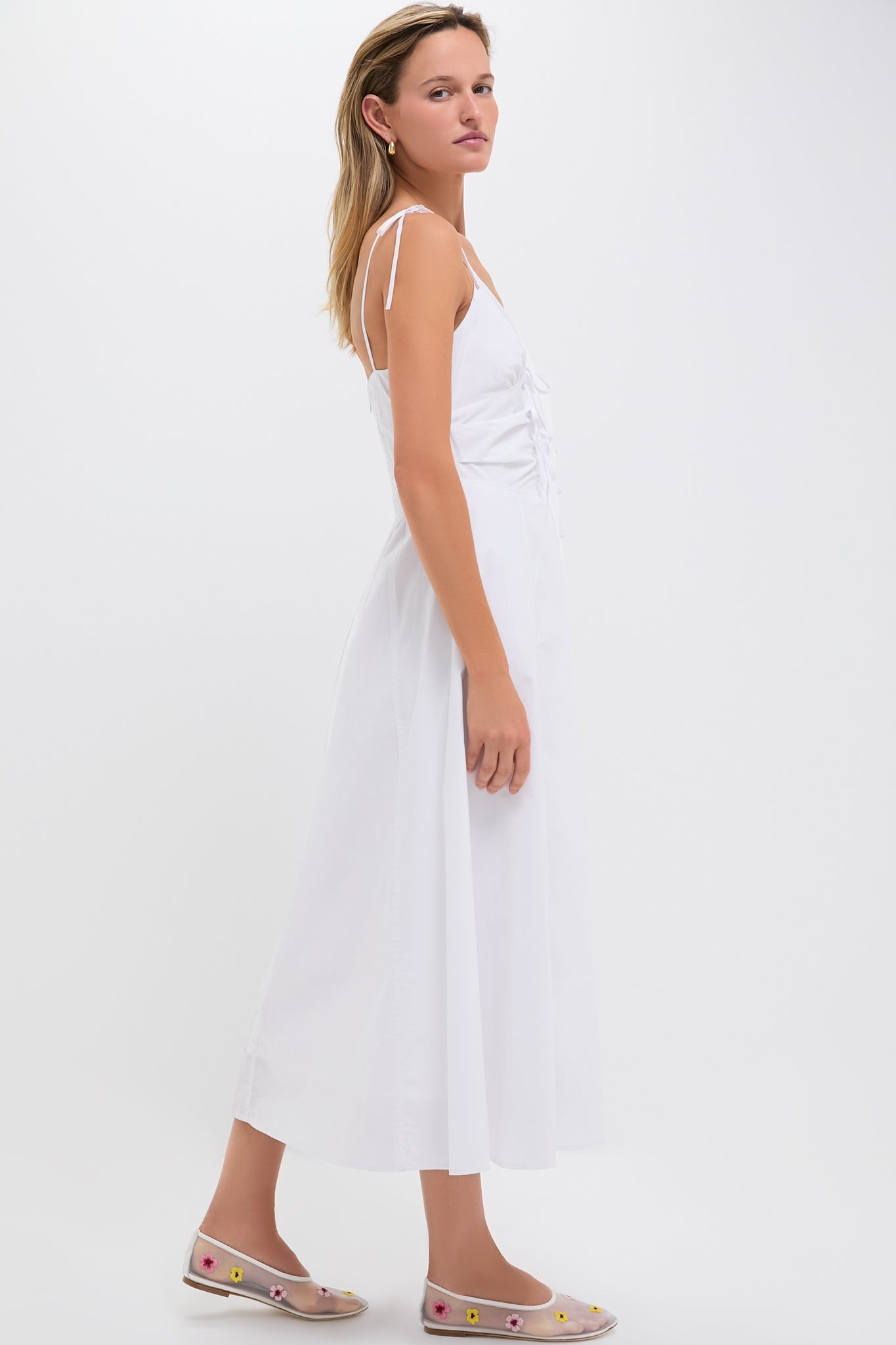 White Tie Front Midi Dress