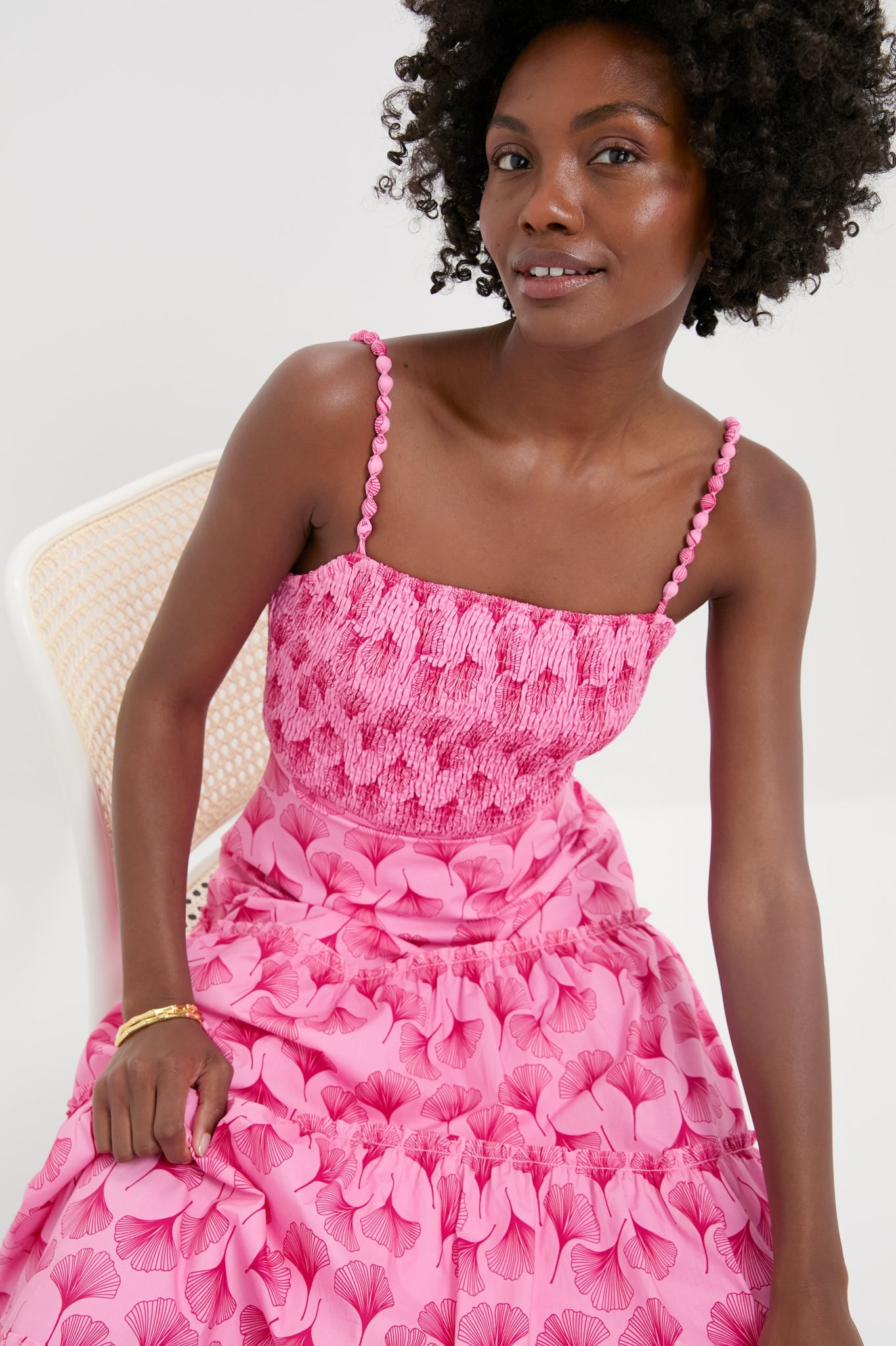 Pink and Raspberry Ginkgo Floral Augustine Midi Dress