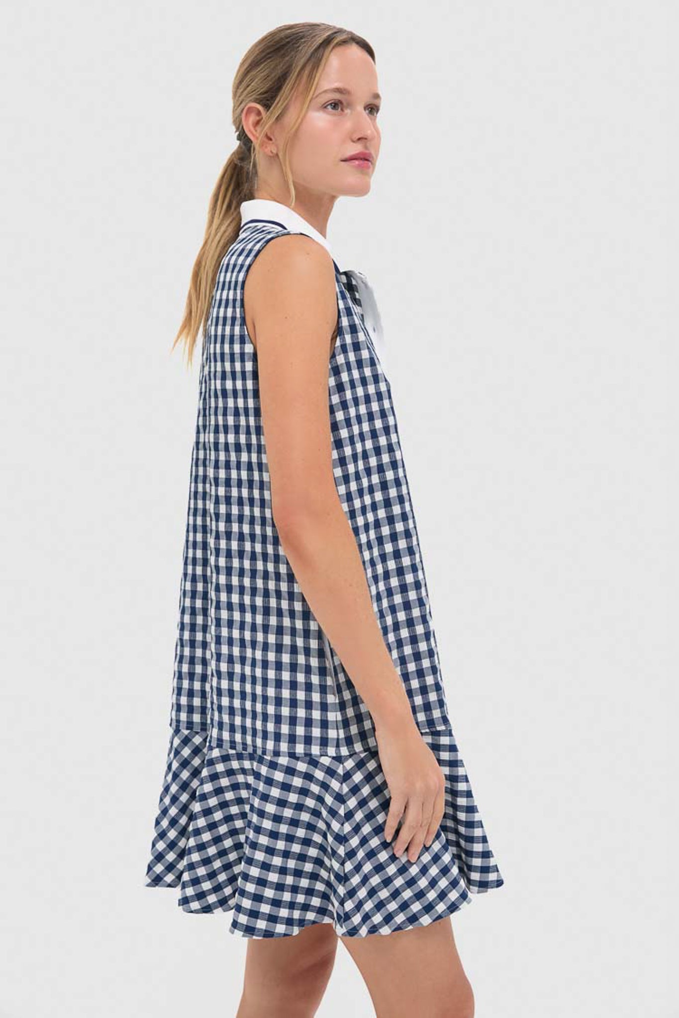 Navy Gingham Sleeveless Performance Seersucker May Golf Dress
