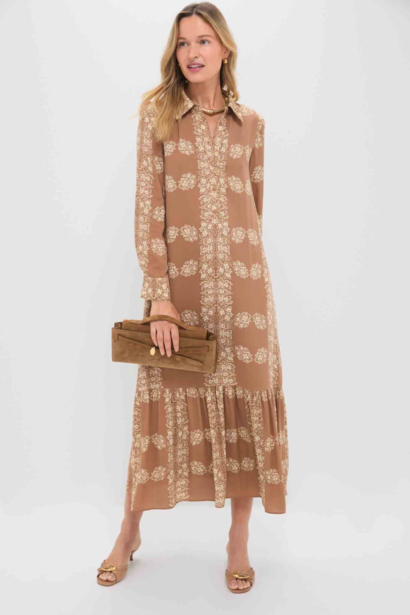 Tan Floral Miller Maxi Shirt Dress