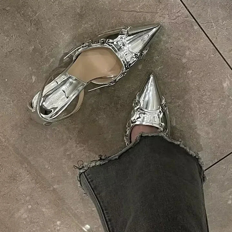 Y2K Silver Rebel Gothic Pointed Toe Tall Heel