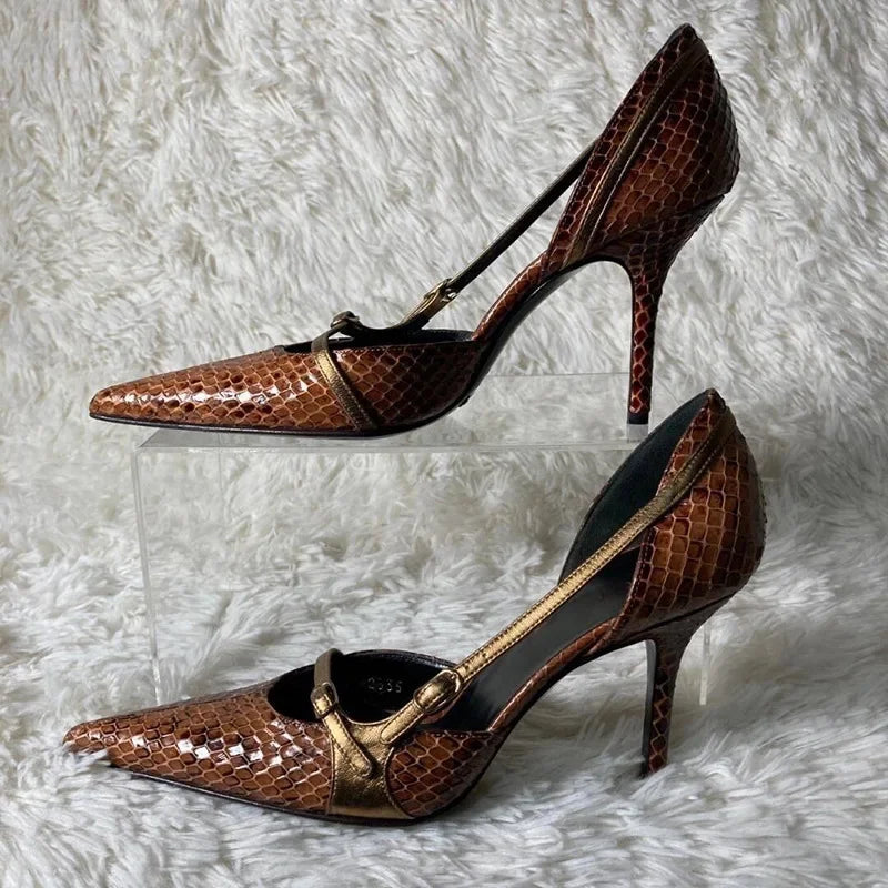 Reptile Covering Medieval Pointed Slim Heel Tall Heel