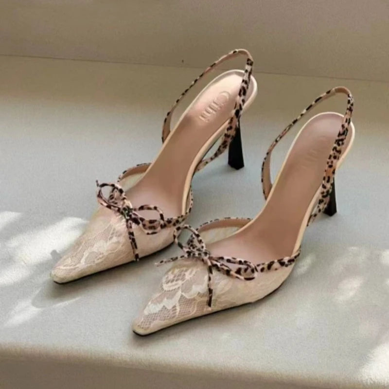 Leopard Pattern Gothic Lace Ribbon Tall Heels Tall Heel