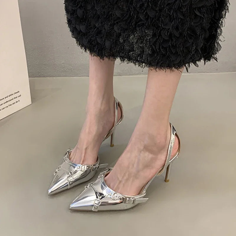 Y2K Silver Rebel Gothic Pointed Toe Tall Heel