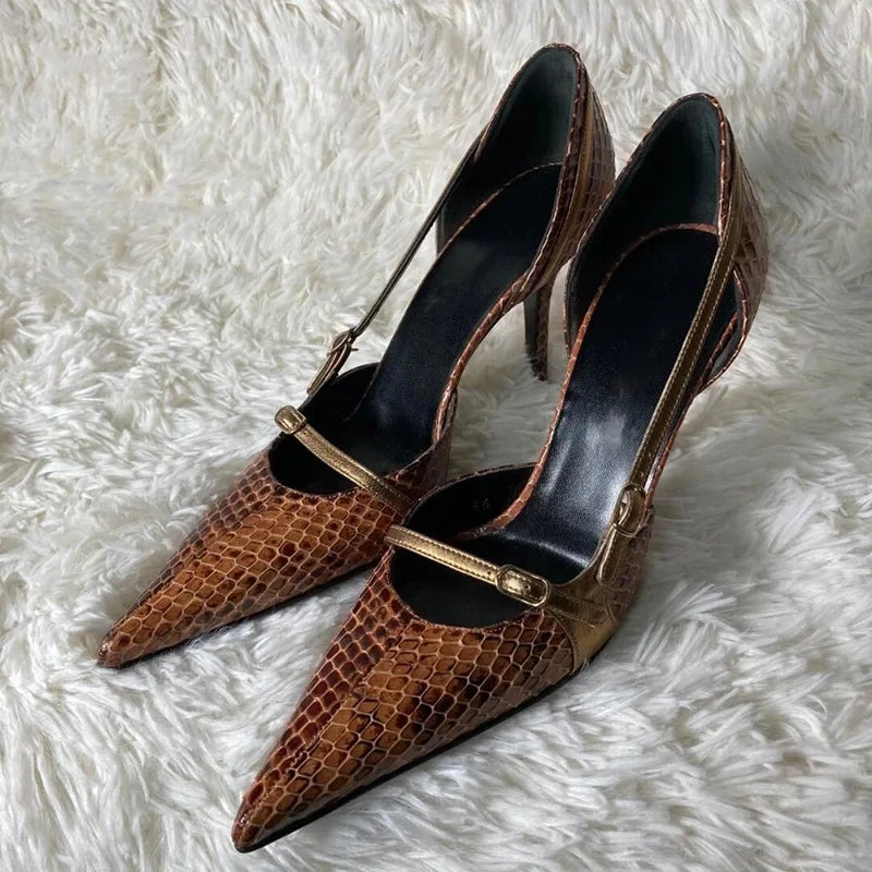 Reptile Covering Medieval Pointed Slim Heel Tall Heel