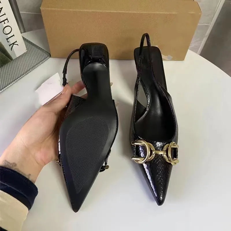 Yellow Ornamental Medieval Pointed Stiletto Slingback