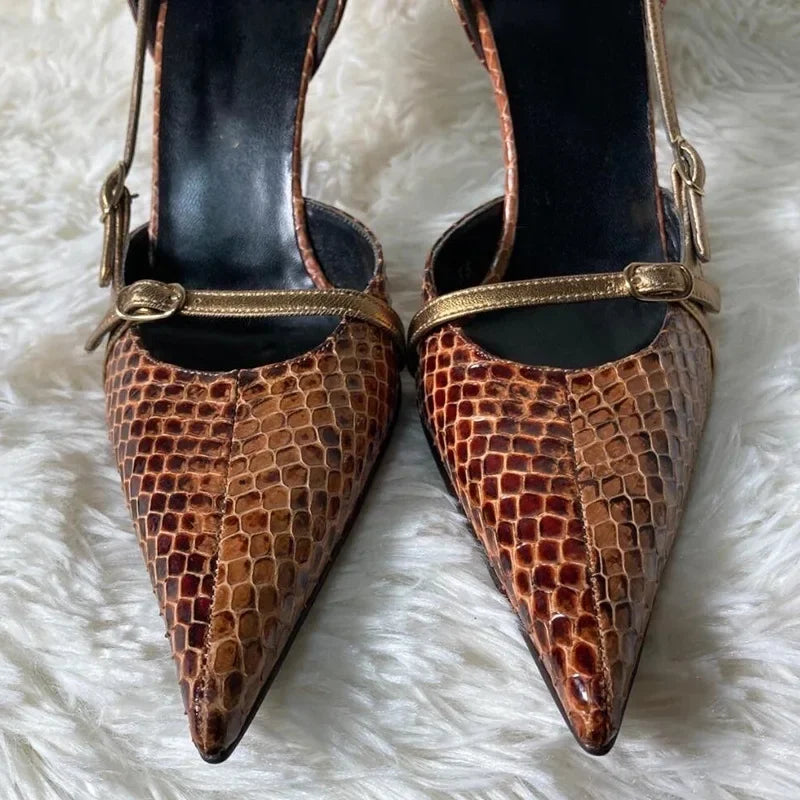 Reptile Covering Medieval Pointed Slim Heel Tall Heel