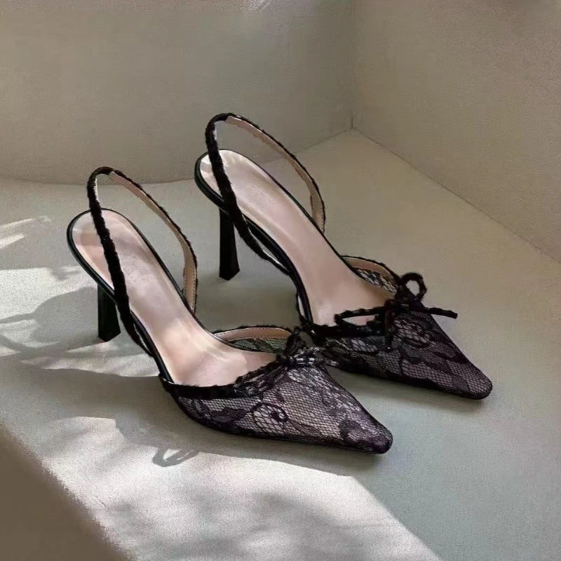 Leopard Pattern Gothic Lace Ribbon Tall Heels Tall Heel