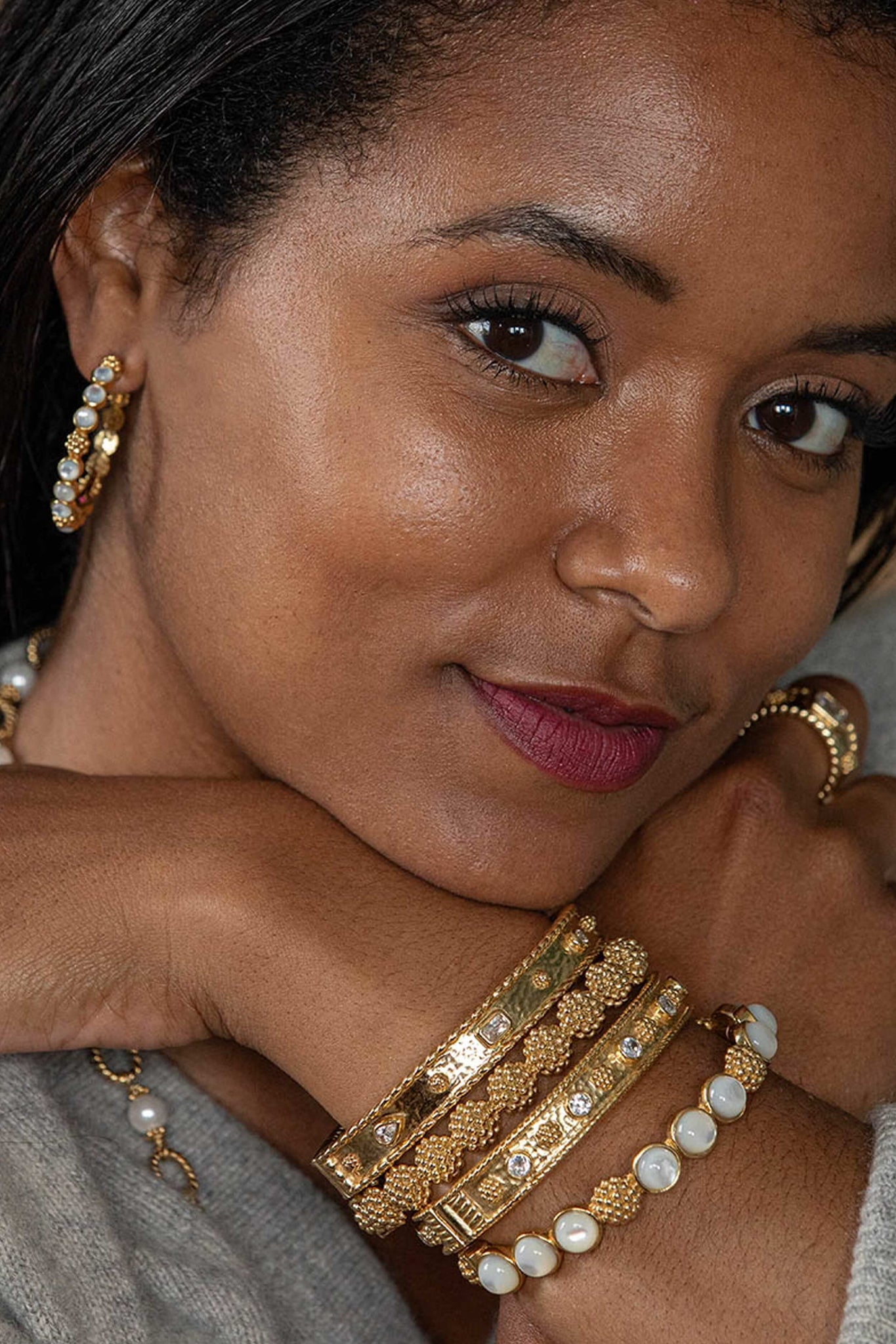 Gold Berry Eternity Hinged Bangle