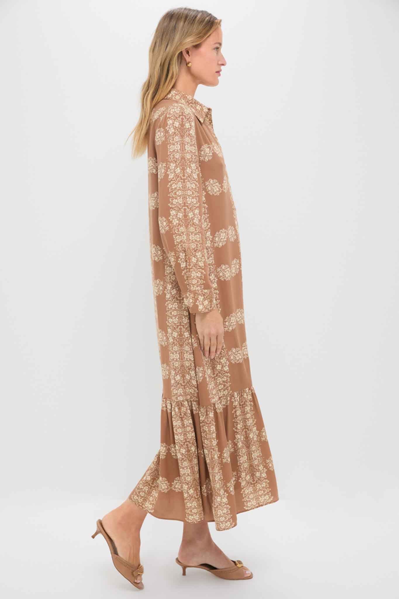 Tan Floral Miller Maxi Shirt Dress