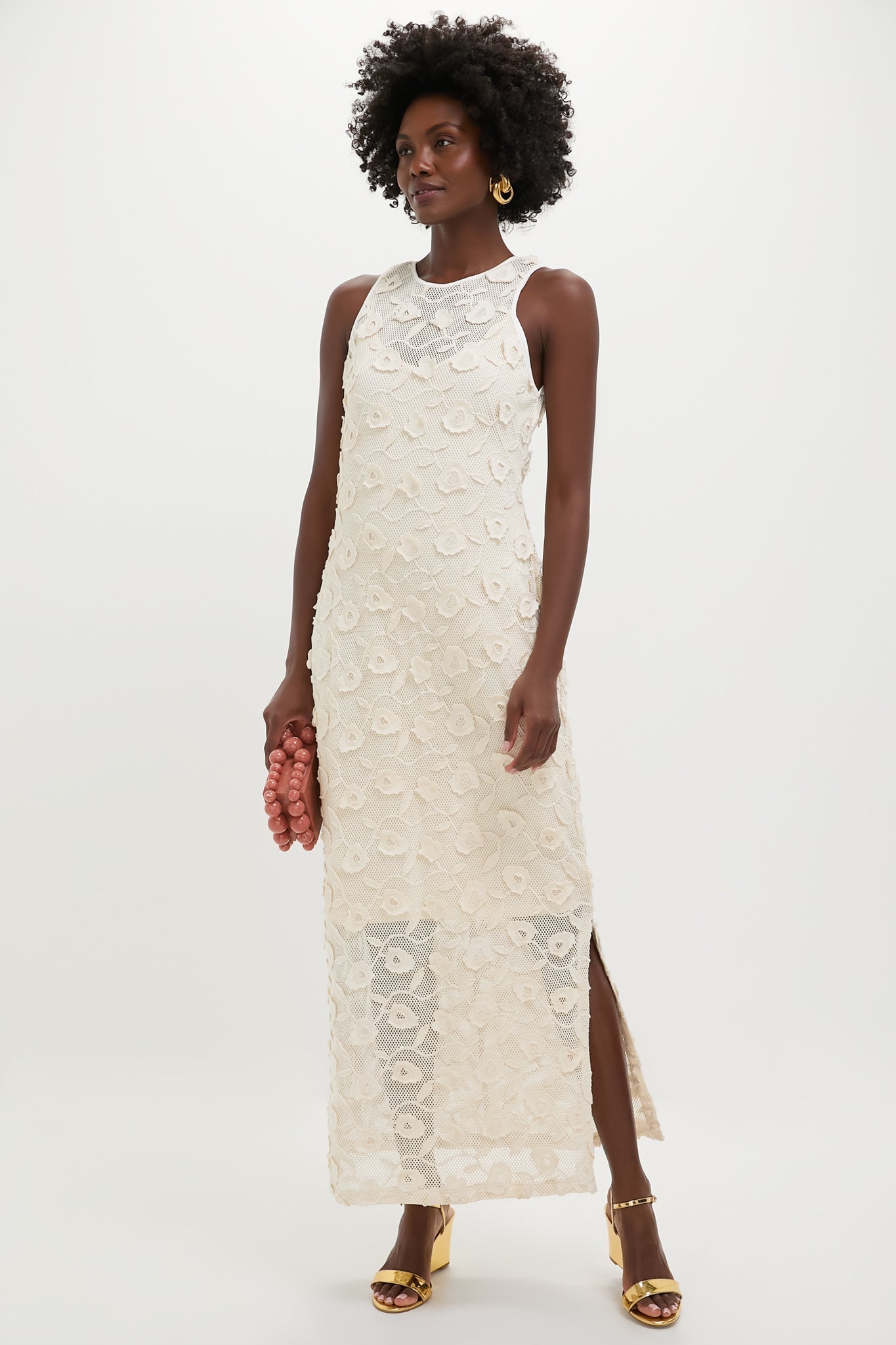 Tan Lace Applique Farrah Dress