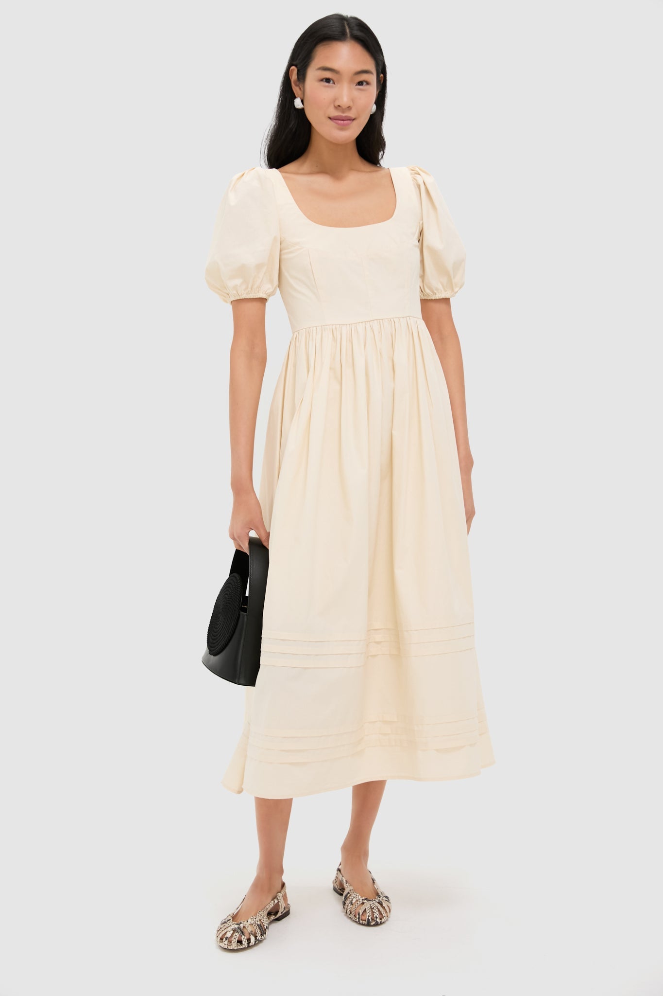Cream Puff Sleeve Midi Dress