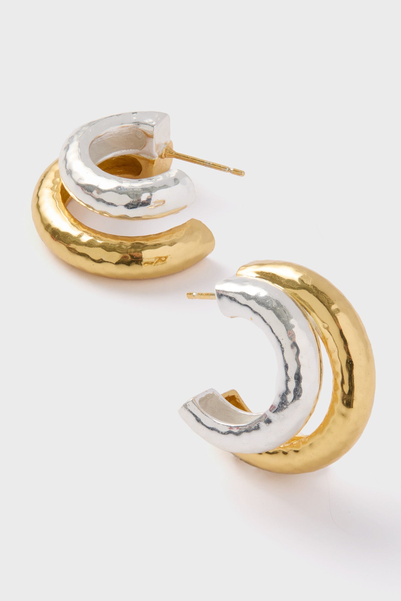 Yellow Gold and Silver Double Hoop Earrings