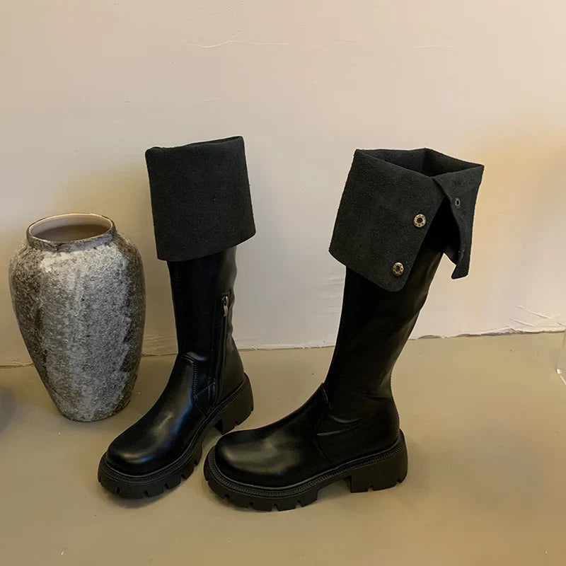 Brand New Female Platform Thigh High Slim Chunky Heels Party Knee High Boot